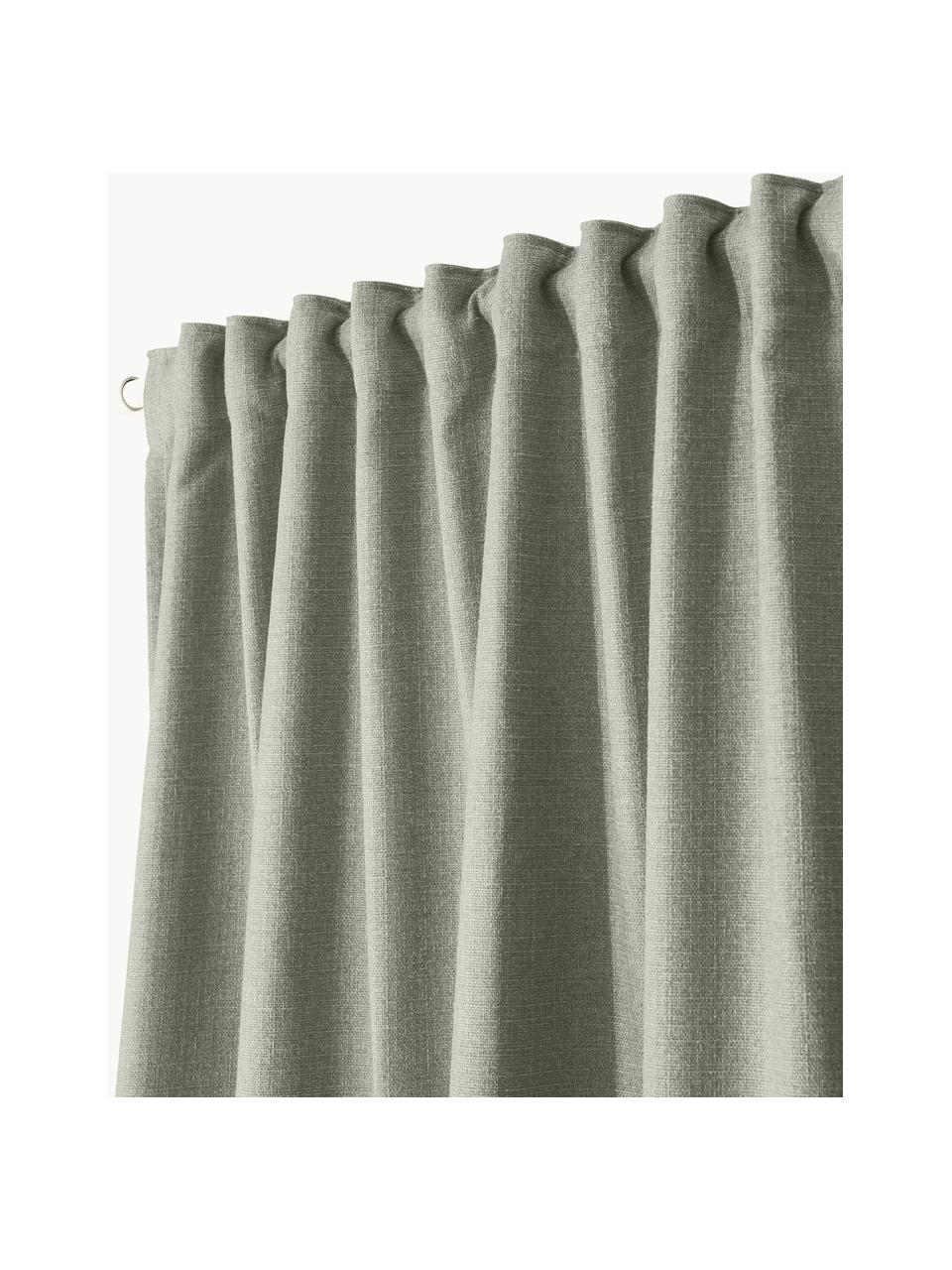 Rideaux opaques avec ruflette multiple Jensen, 2 pièces, 95 % polyester, 5 % nylon, Vert olive, larg. 130 x long. 260 cm