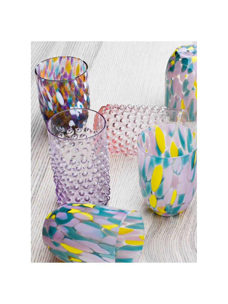 Ręcznie wykonana szklanka Hobnail, 6 szt., Szkło, Lila, Ø 7 x W 11 cm, 200 ml