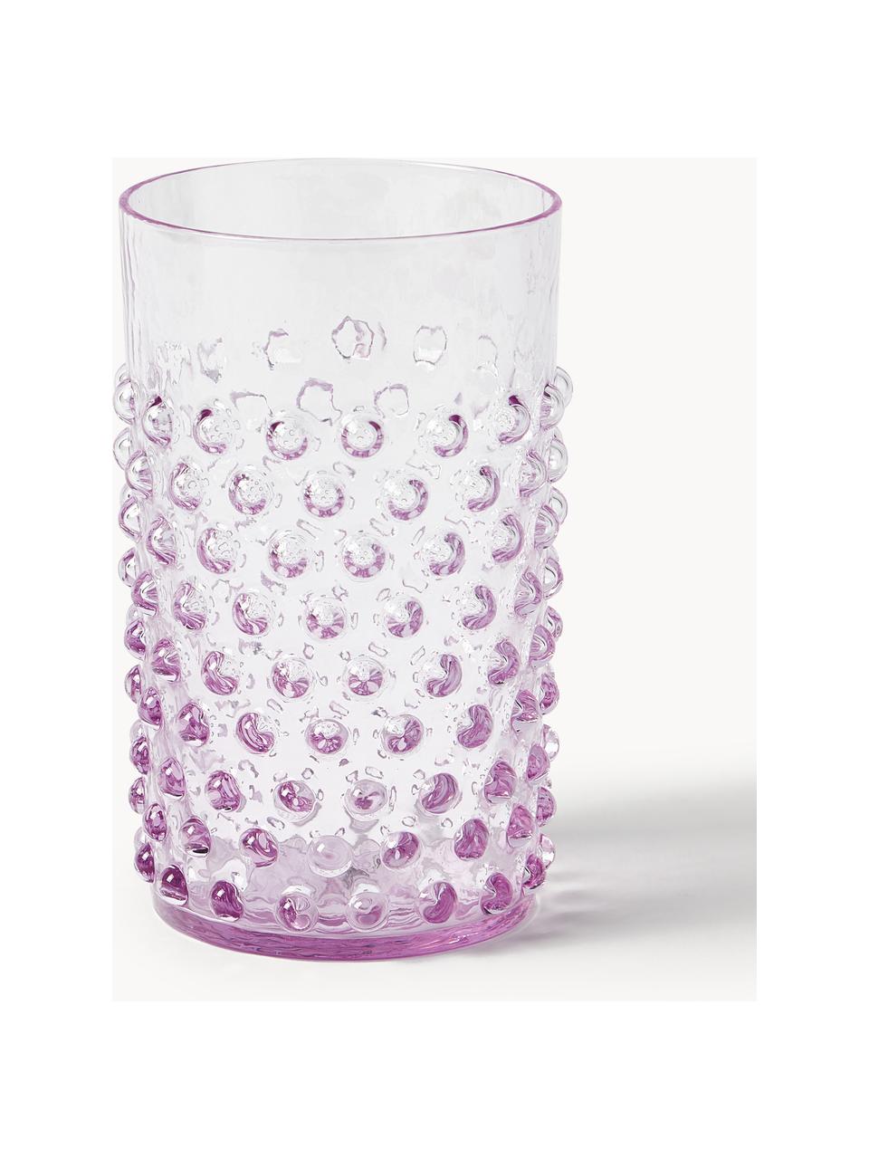 Mundgeblasene Wassergläser Hobnail, 6 Stück, Glas, mundgeblasen, Lila, transparent, Ø 7 x H 11 cm, 200 ml