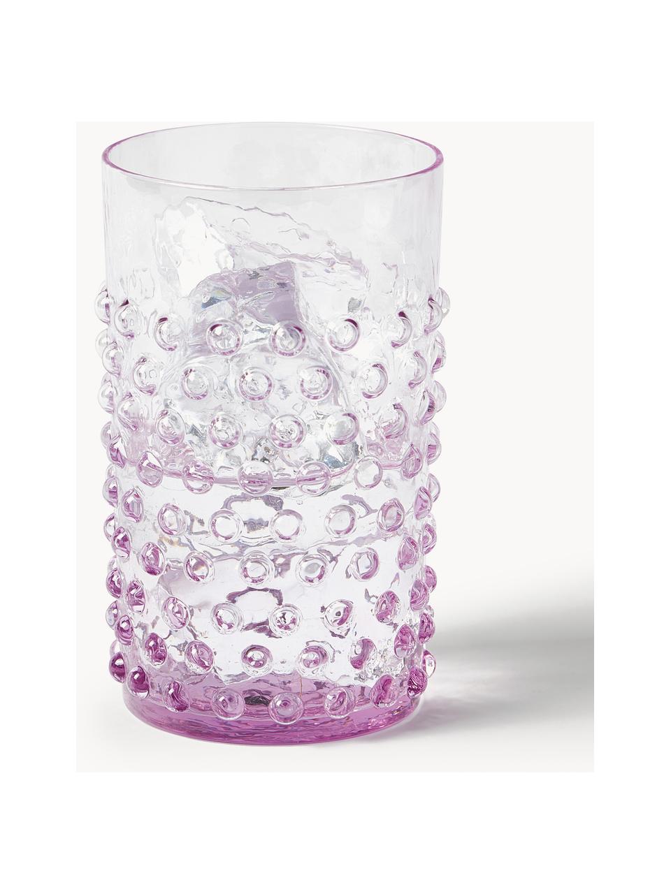 Mundgeblasene Wassergläser Hobnail, 6 Stück, Glas, mundgeblasen, Lila, transparent, Ø 7 x H 11 cm, 200 ml