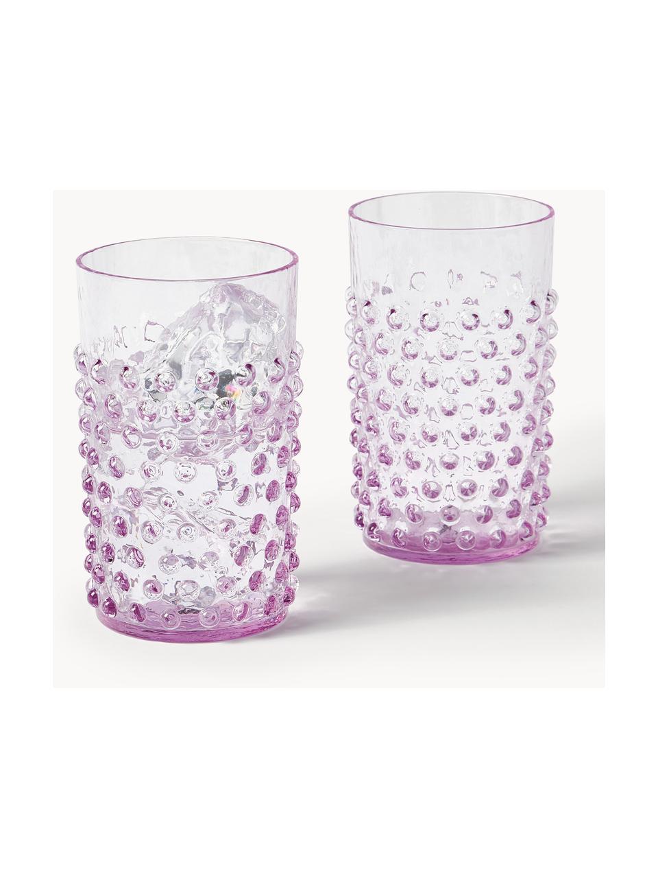 Handgemaakte waterglazen Hobnail met reliëf, 6 stuks, Glas, Lila, Ø 7 x H 11 cm, 200 ml