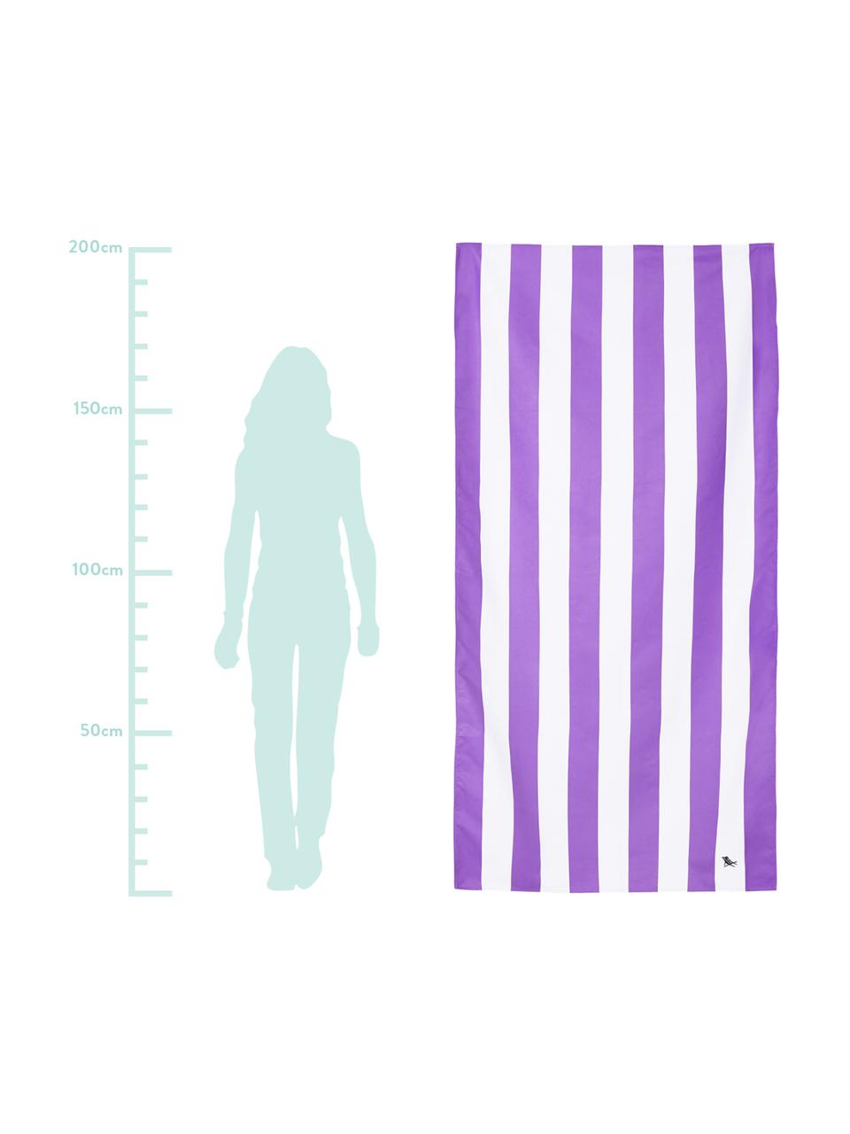 Telo mare in microfibra Cabana, asciugatura rapida, Microfibra (80% poliestere, 20% poliammide), Viola, bianco, Larg. 90 x Lung. 200 cm