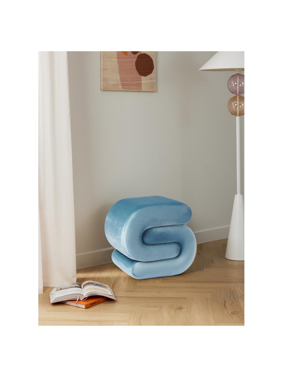 Sgabello in velluto Merle, Rivestimento: velluto di poliestere Il , Rivestimento: schiuma, Struttura: legno massiccio di eucali, Velluto azzurro, Larg. 50 x Alt. 45 cm