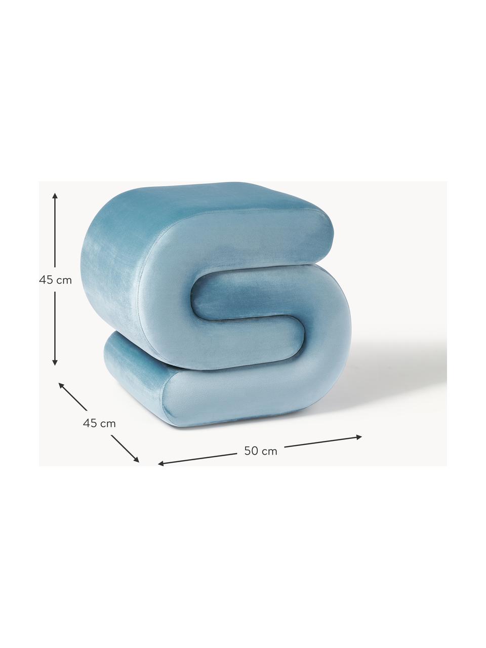 Tabouret en velours Merle, Velours bleu ciel, larg. 50 x haut. 45 cm