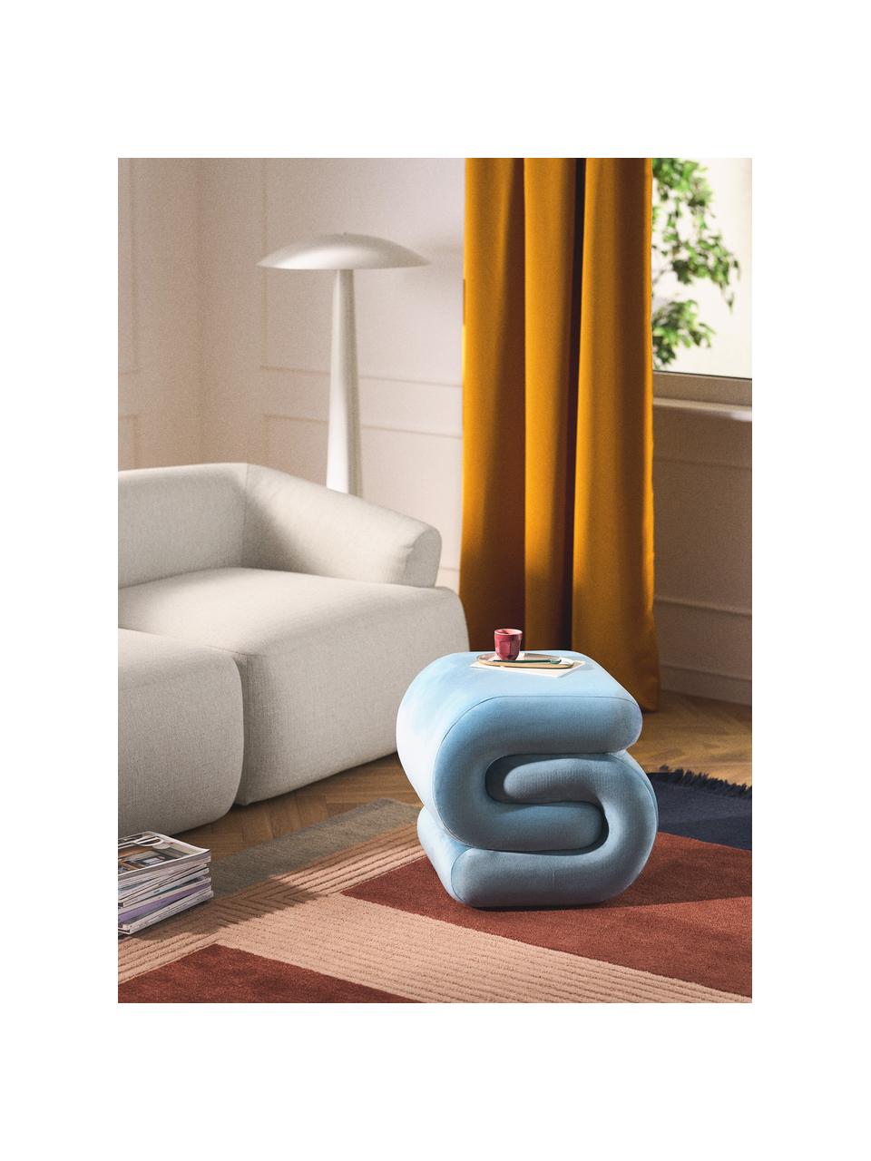 Pouf en velours Merle, Velours bleu ciel, larg. 50 x haut. 45 cm