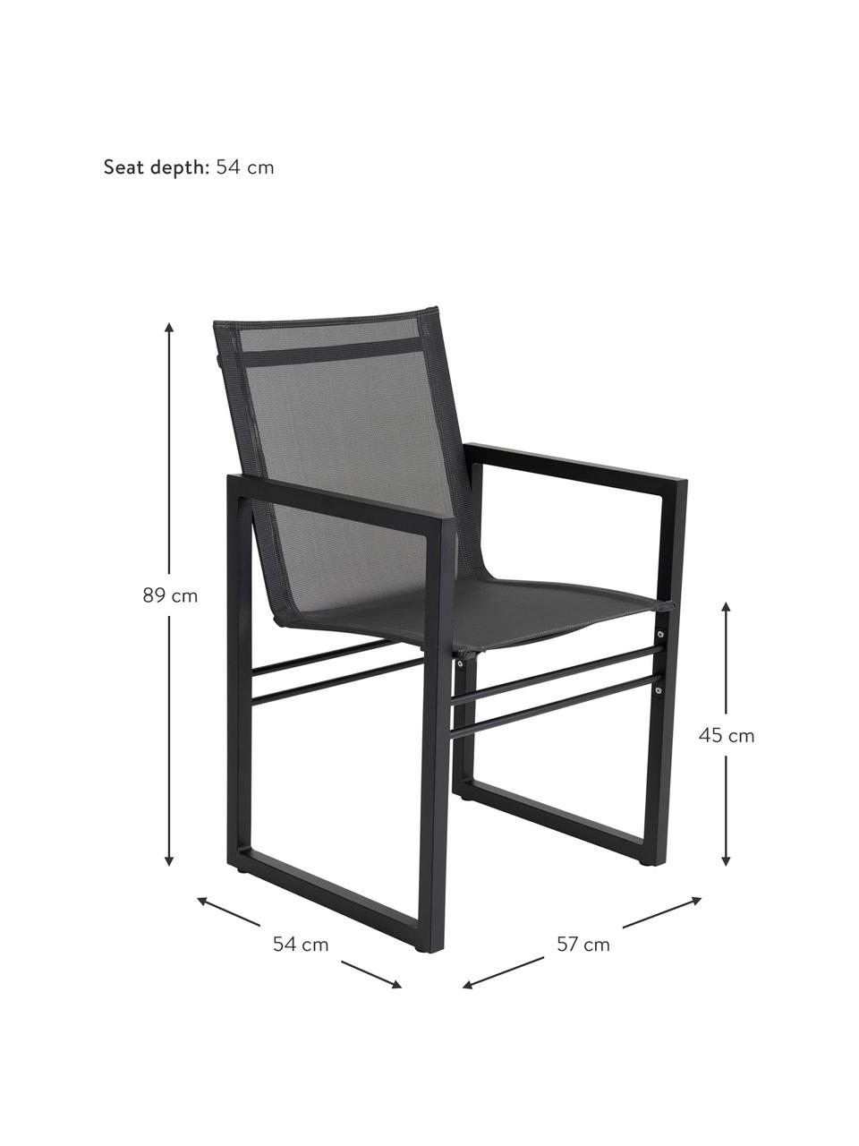 Gartenstuhl Vevi in Schwarz, Gestell: Aluminium, pulverbeschich, Sitzfläche: Textilene, Schwarz, B 57 x T 54 cm