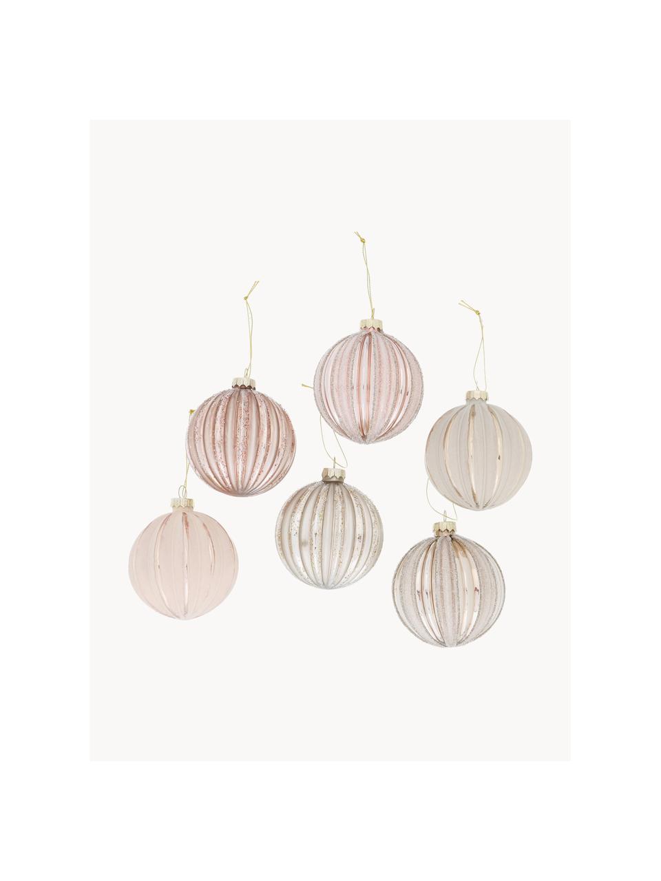 Set palline di Natale Parenti 12 pz, Vetro laccato, Tonalità rosa, beige, trasparente, Ø 8 x Alt. 8 cm