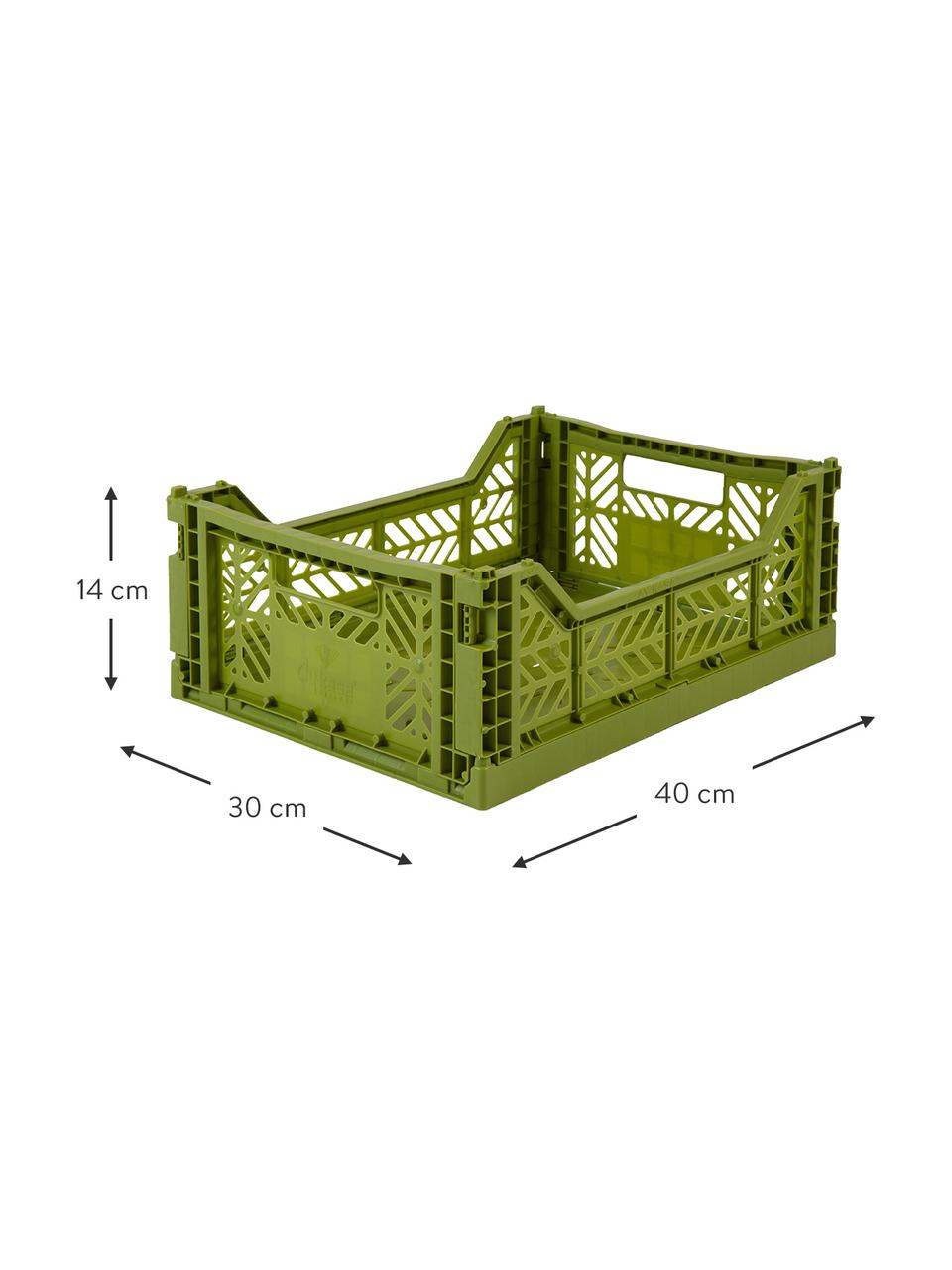 Klappbox Olive, stapelbar, medium, Kunststoff, Olivgrün, 40 x 14 cm