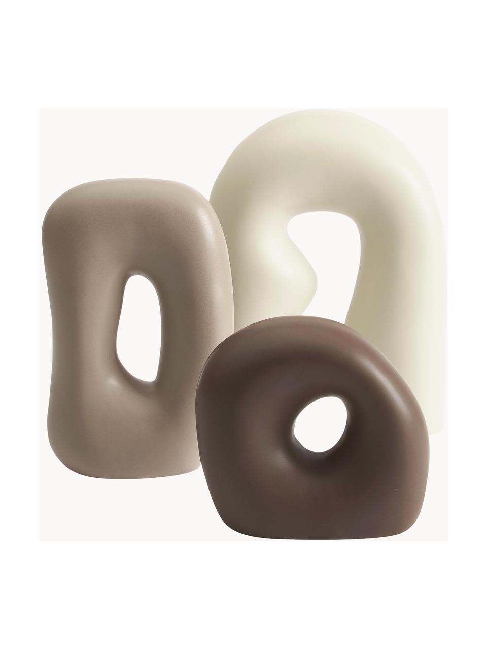 Set de piezas decorativas de gres Alenda, 3 uds., Cerámica de gres, Beige, tonos marrones, Set de diferentes tamaños