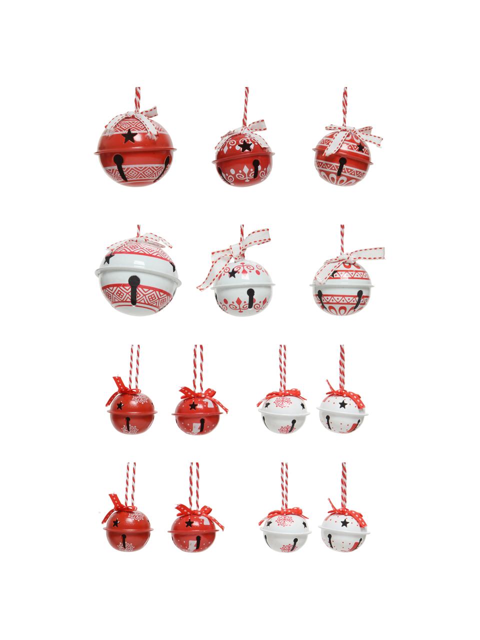 Baumanhänger-Set Glocken, 14 Stück, Rot, Weiß, Set mit verschiedenen Größen