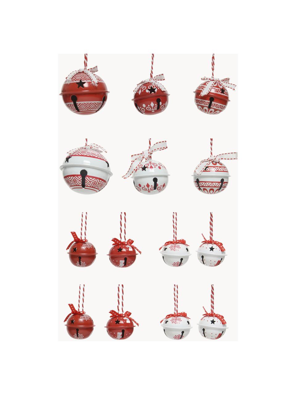 Kerstboomhangers Glocken, set van 14, Rood, wit, Set met verschillende formaten