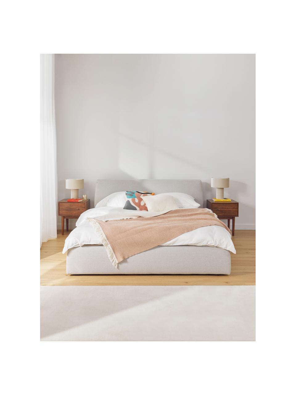 Letto imbottito Cloud, Rivestimento: tessuto finemente struttu, Piedini: legno laccato Questo prod, Tessuto grigio chiaro, Larg. 140 x Lung. 200 cm