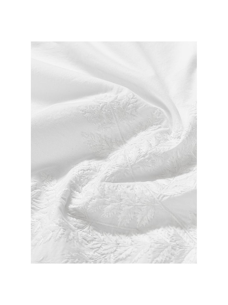 Housse de couette en percale de coton avec broderies et bordure décorative Juliette, Blanc, larg. 200 x long. 200 cm