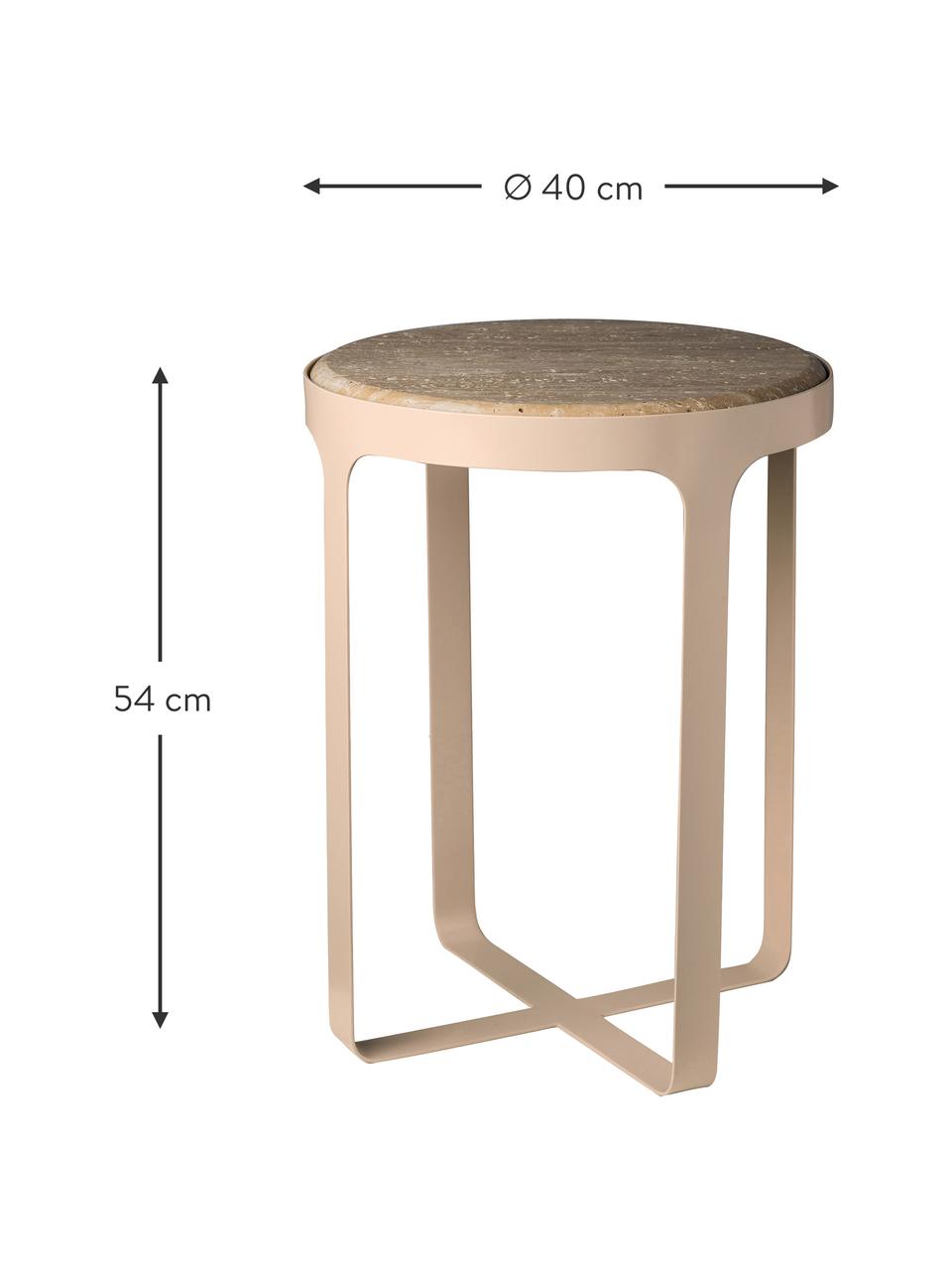 Tavolino rotondo con piano in travertino Stoner, Struttura: acciaio, verniciato a pol, Travertino beige, beige chiaro, Ø 40 x Alt. 54 cm