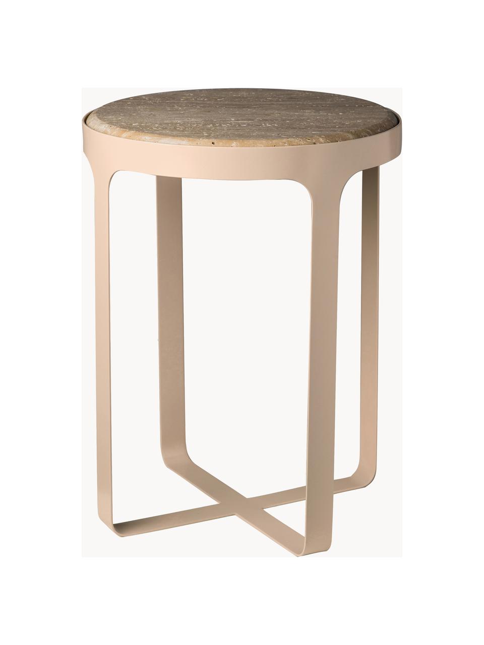 Ronde bijzettafel Stoner met Travertinplatte, Tafelblad: travertijn, Frame: gepoedercoat staal, Beige travertijn, lichtbeige, Ø 40 x H 54 cm