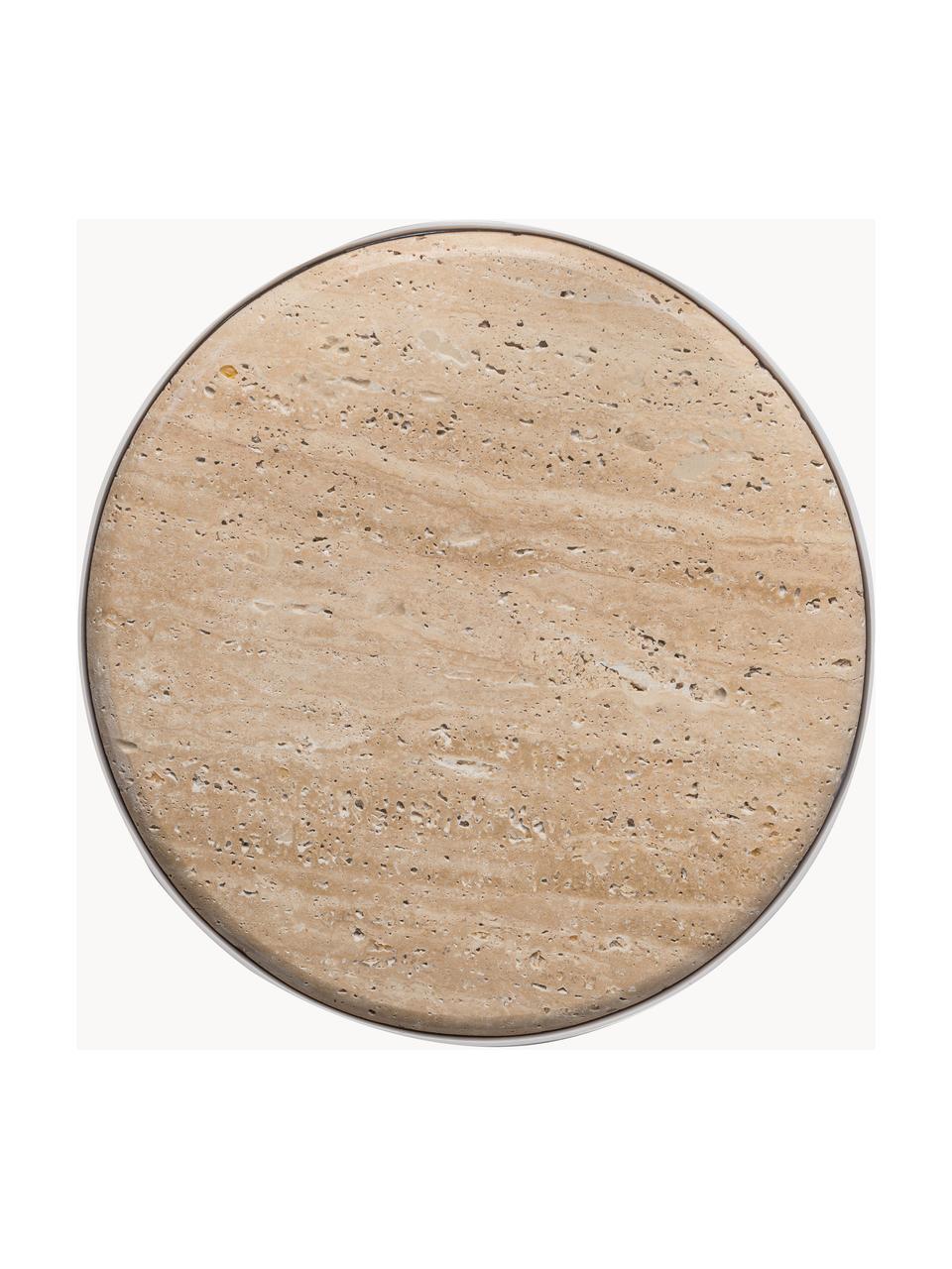 Ronde bijzettafel Stoner met Travertinplatte, Tafelblad: travertijn, Frame: gepoedercoat staal, Beige travertijn, lichtbeige, Ø 40 x H 54 cm