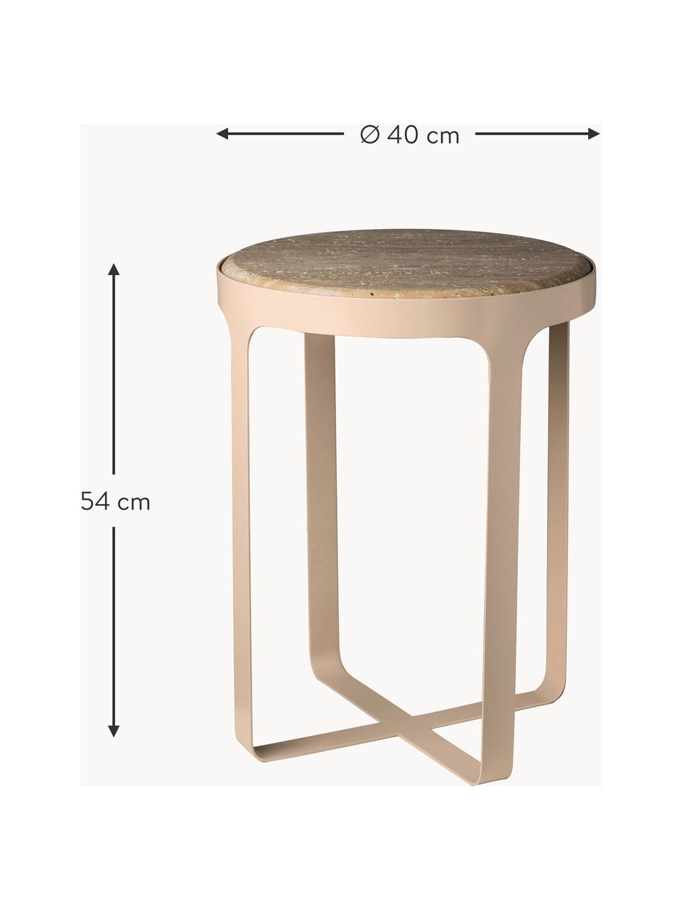 Mesa auxiliar redonda Stoner, tablero de travertino, Tablero: travertino, Estructura: acero con pintura en polv, Travertino beige, beige claro, Ø 40 x Al 54 cm