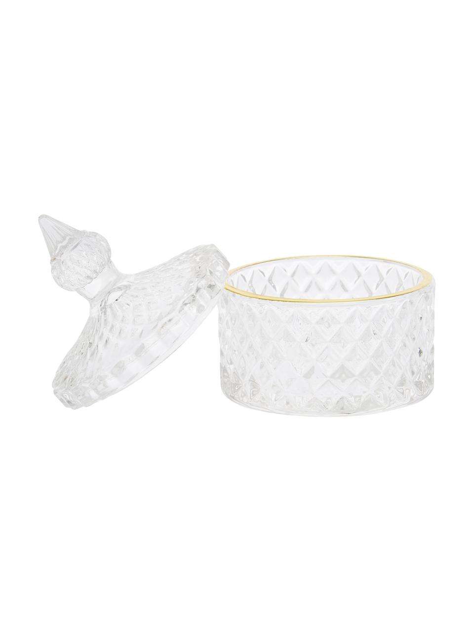 Boîte de rangement en verre Freser, Transparent avec bord doré, Ø 9 x haut. 10 cm