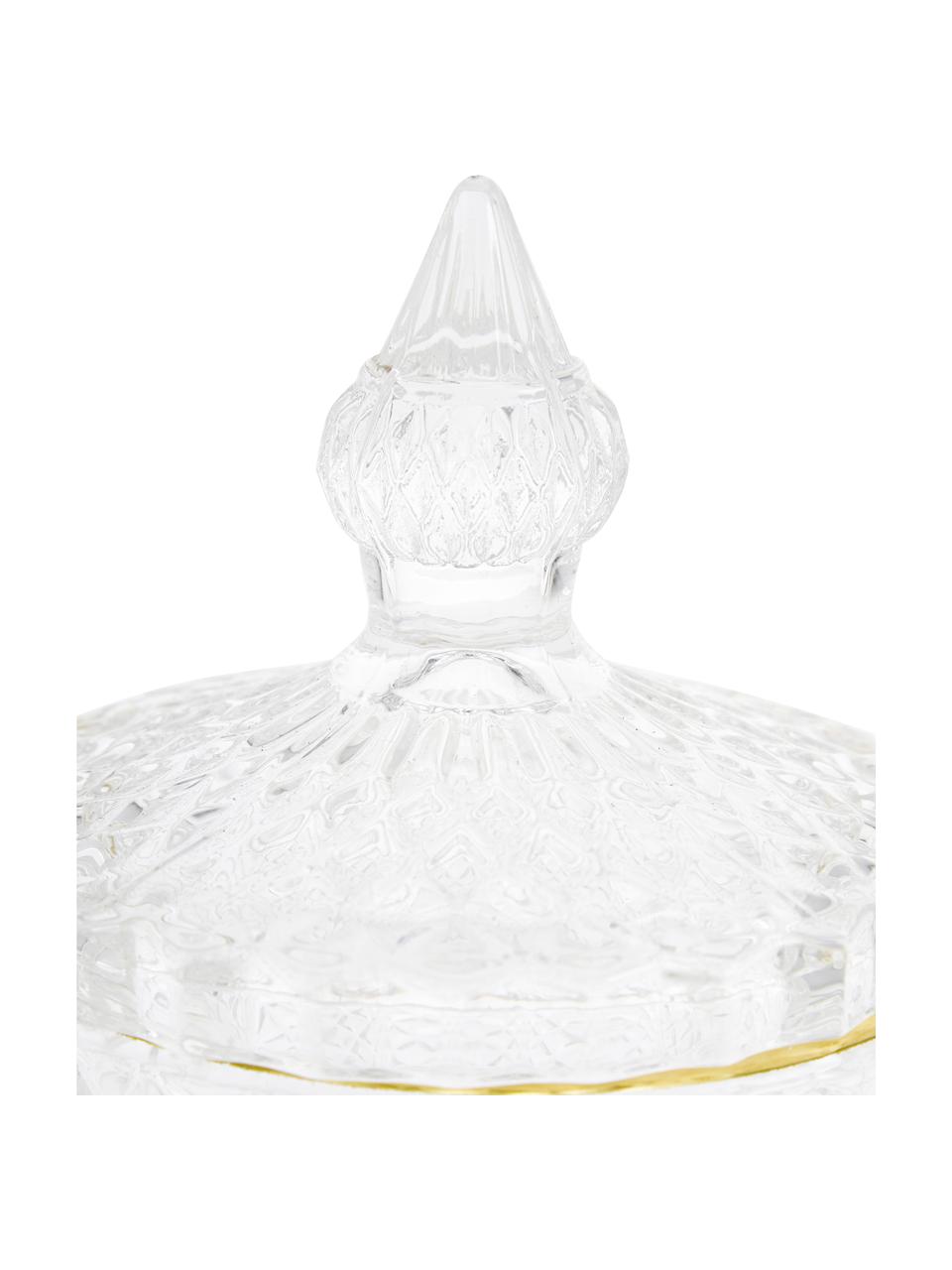 Boîte de rangement en verre Freser, Transparent avec bord doré, Ø 9 x haut. 10 cm