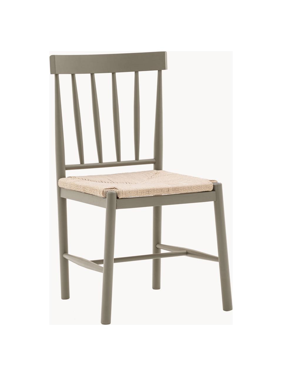Holzstühle Eton mit Binsengeflecht, 2 Stück, Gestell: Buchenholz, lackiert, Sitzfläche: Binsengeflecht, Taupe, Hellbeige, B 46 x T 45 cm