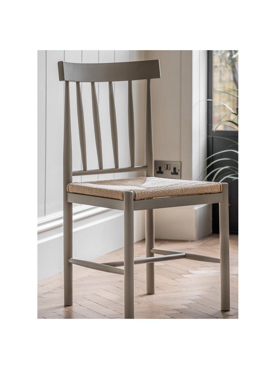 Sillas artesanales de madera de haya Eton, 2 uds., Estructura: madera de haya lacada, Asiento: mimbre de junco, Gris pardo, beige claro, An 46 x F 45 cm