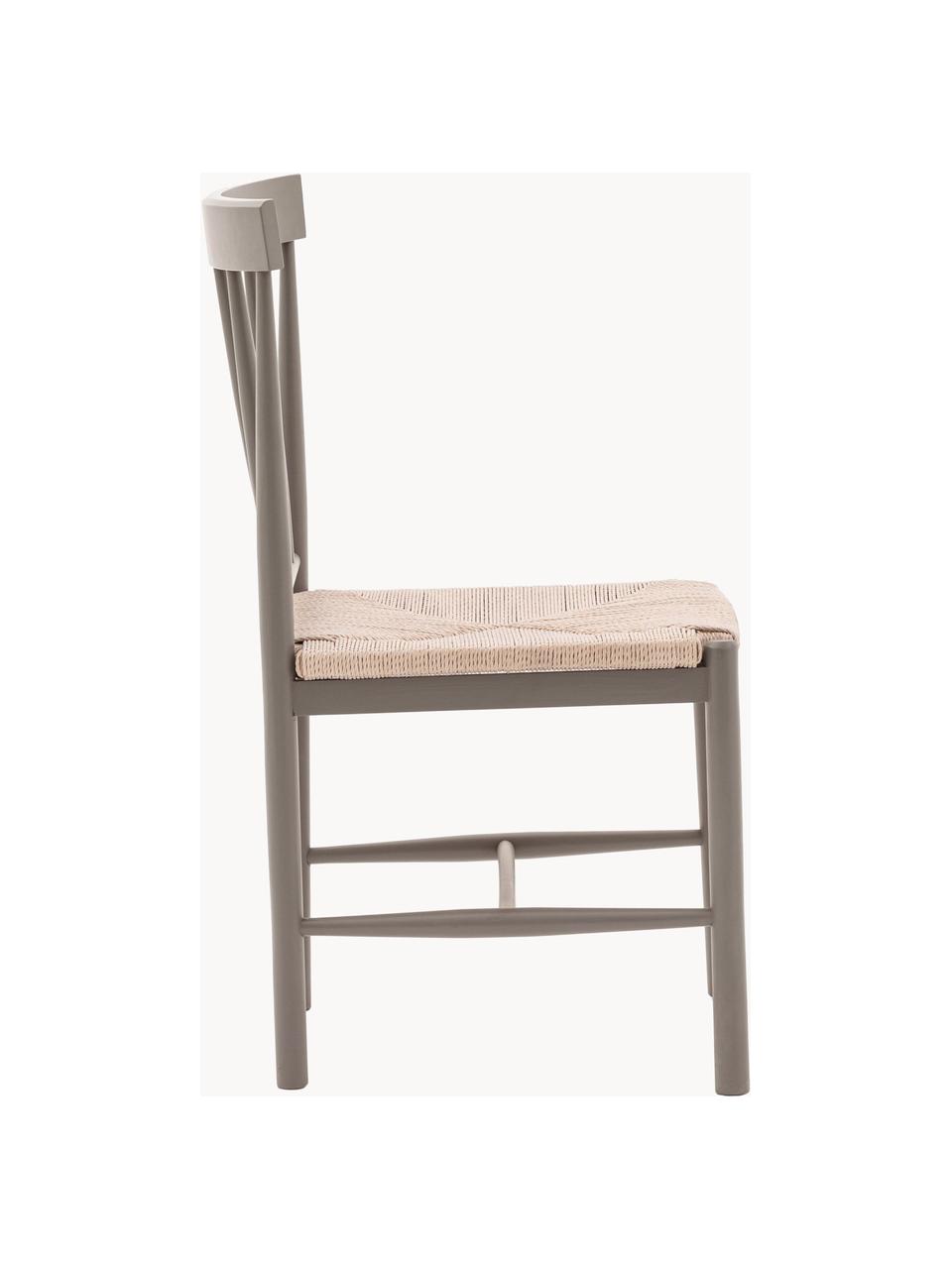 Handgemaakte stoelen Eton van beukenhout, 2 stuks, Frame: beukenhout gelakt, Zitvlak: biezen vlechtwerk, Taupe, lichtbeige, B 46 x D 45 cm