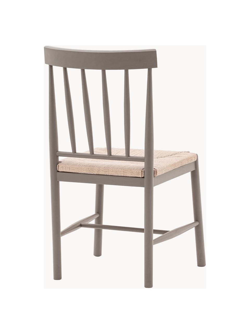 Handgefertigte Stühle Eton aus Buchenholz, 2 Stück, Gestell: Buchenholz, lackiert, Sitzfläche: Binsengeflecht, Taupe, Hellbeige, B 46 x T 45 cm