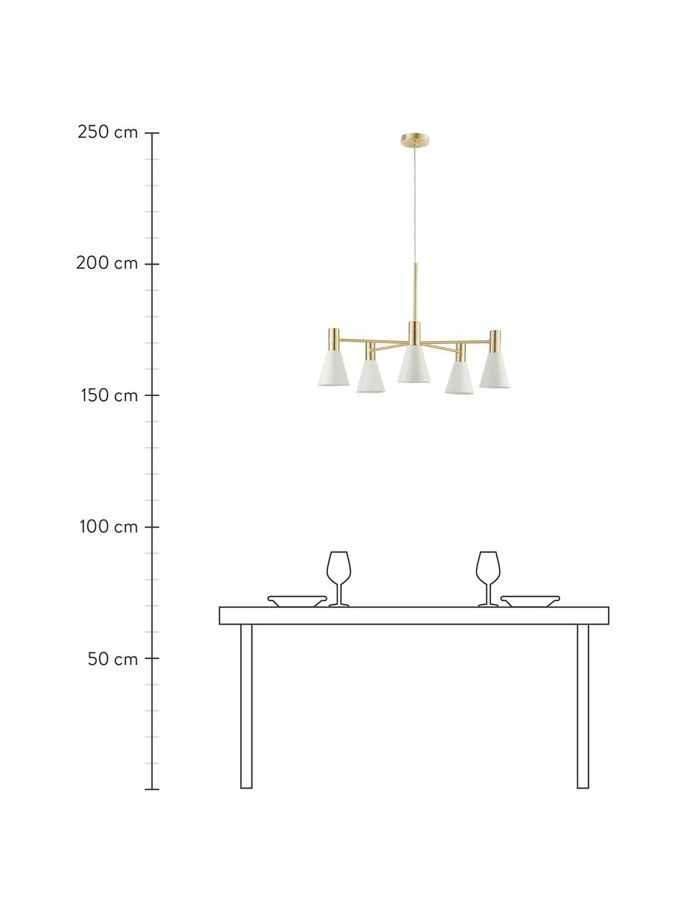 Lampa wisząca z metalu Sia, Klosz: biały, matowy Osłona mocowania sufitowego i stelaż lampy: mosiądz szczotk, Ø 75 x W 14 cm