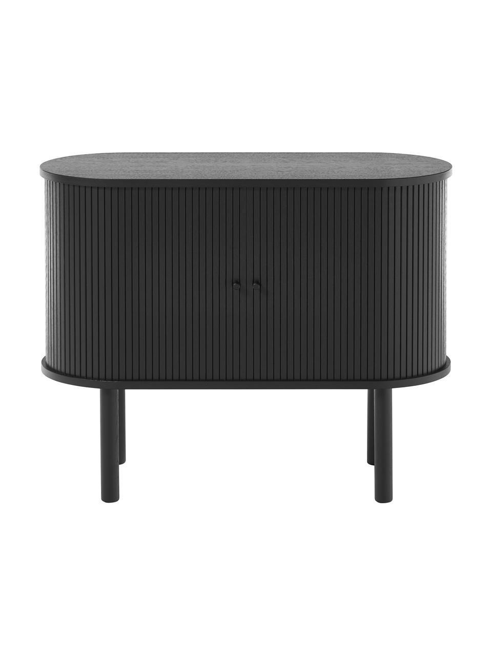 Aparador pequeño Calary, Estructura: fibras de densidad media , Patas: madera de roble maciza co, Negro, An 95 x Al 77 cm