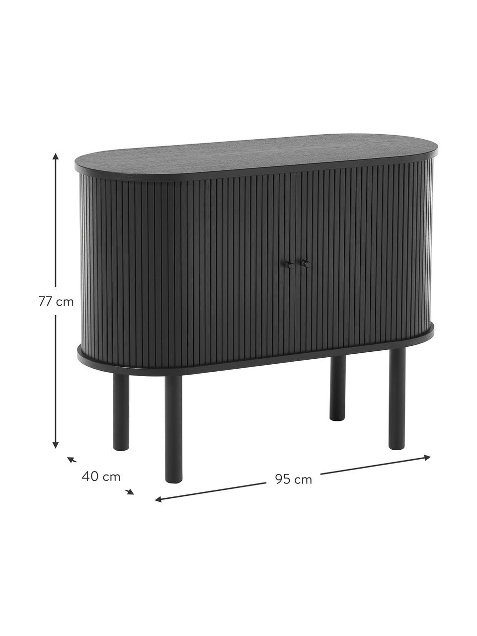 Aparador pequeño Calary, Estructura: fibras de densidad media , Patas: madera de roble maciza co, Negro, An 95 x Al 77 cm