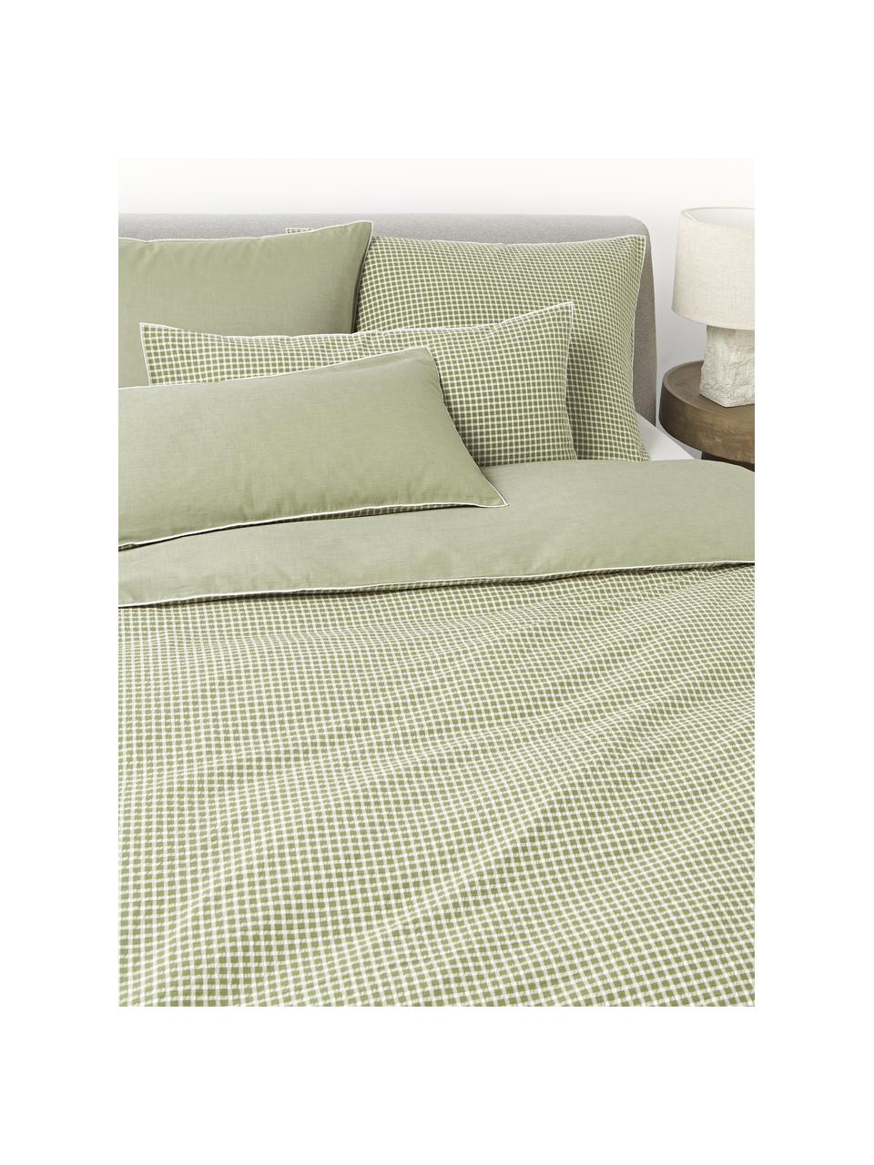 Funda de almohada de seersucker Davey, Verde oliva, blanco, An 45 x L 110 cm