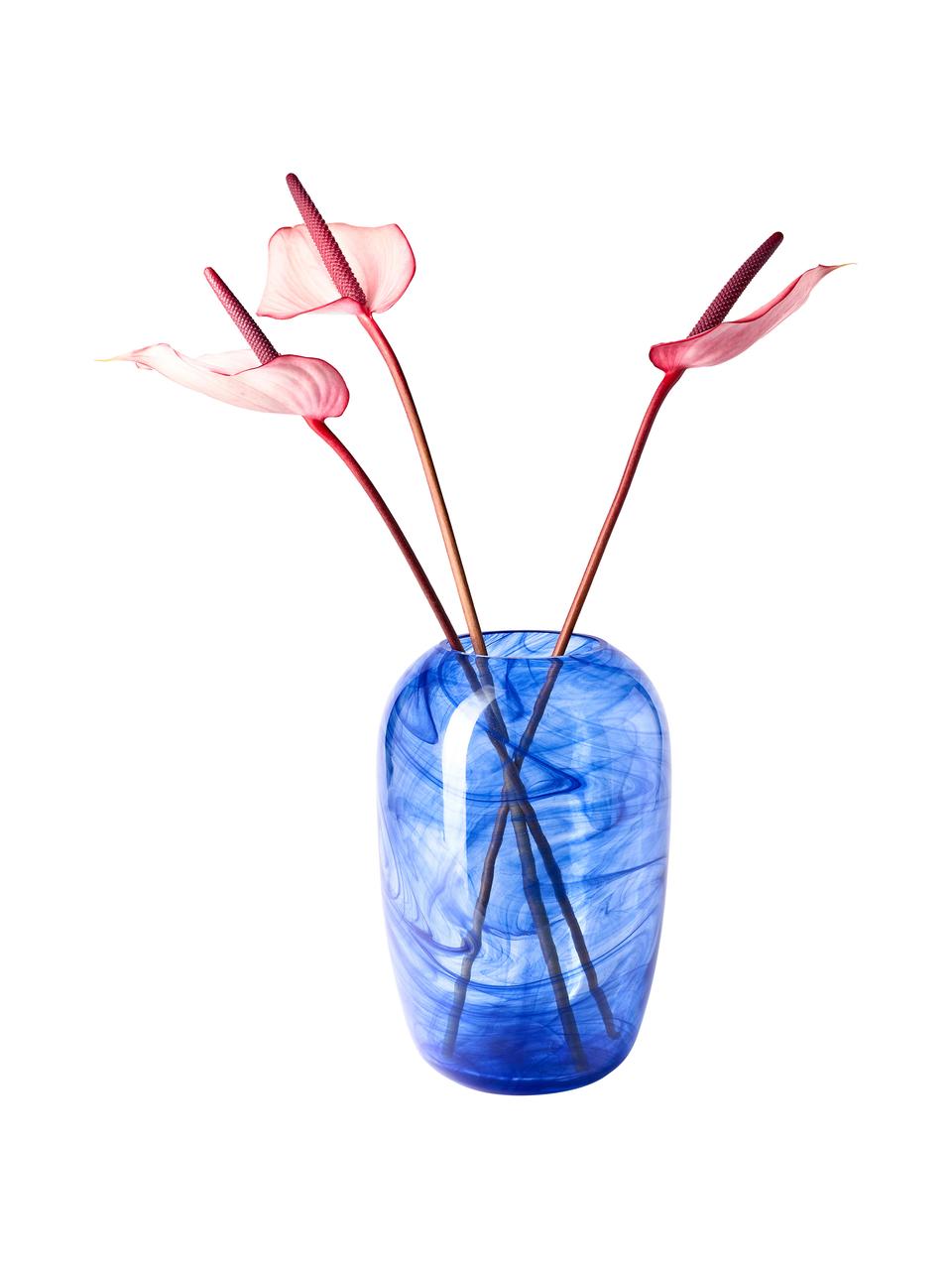 Handgefertigte Glas-Vase Helvi, Glas, Blau, semi-transparent, Ø 20 x H 30 cm