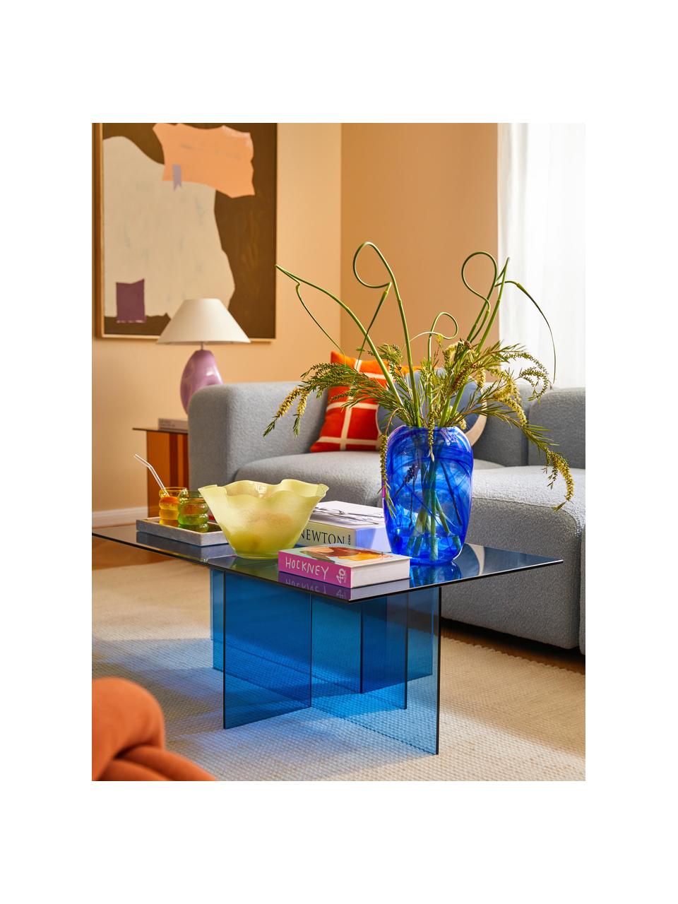 Handgefertigte Glas-Vase Helvi, Glas, Blau, semi-transparent, Ø 20 x H 30 cm
