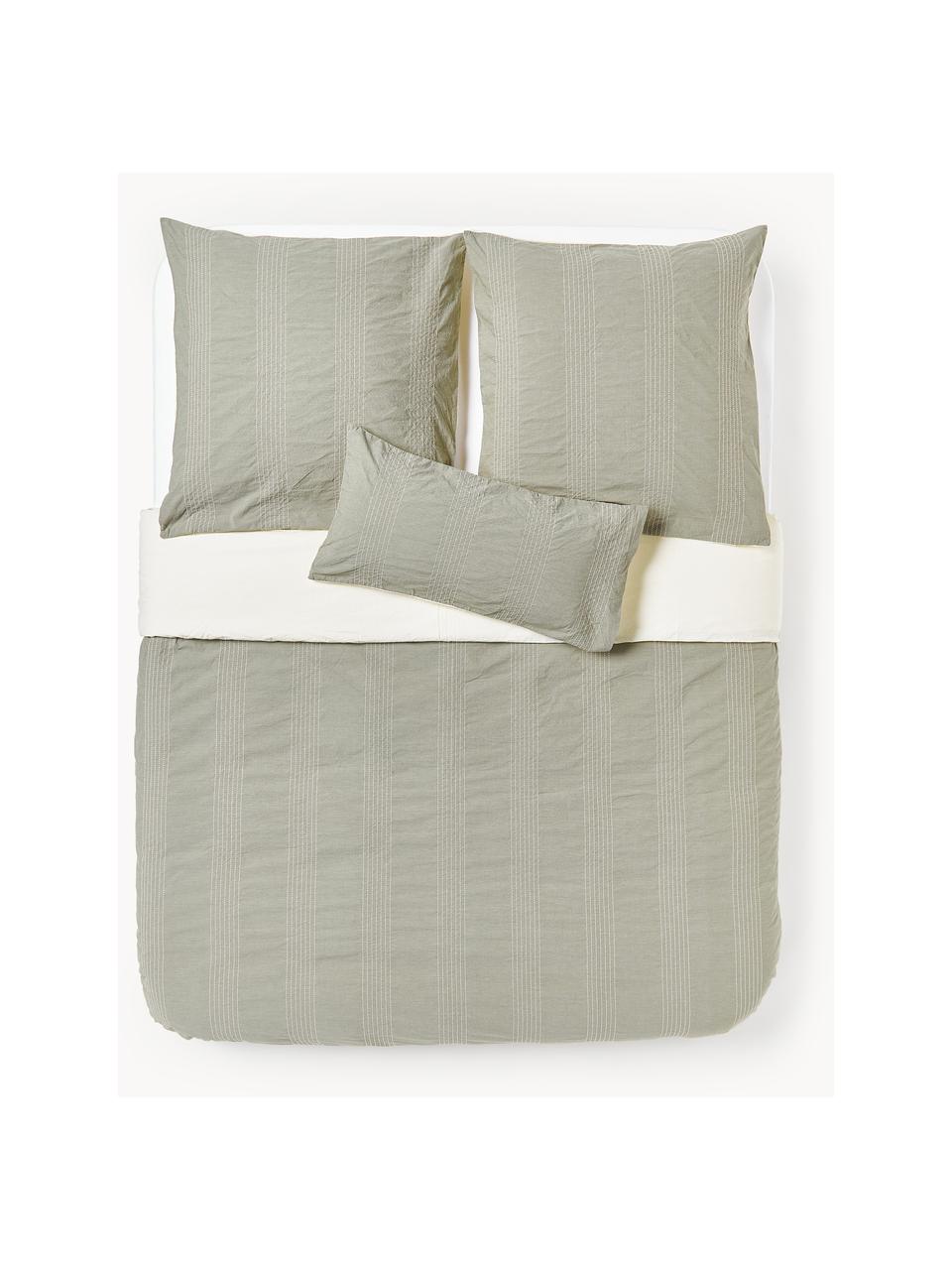 Housse de couette en percale de coton Graham, Vert olive, blanc cassé, larg. 200 x long. 200 cm