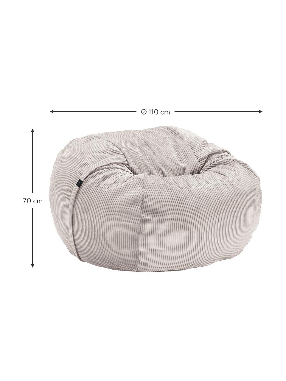 Pouf sacco XL in velluto a coste Velours, Rivestimento: 88% nylon, 12% poliestere, Tessuto grigio, Ø 140 x Alt. 90 cm