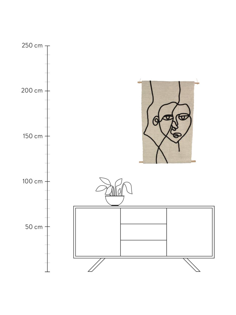 Wandobjekt Face, Baumwolle, Holz, Beige, Schwarz, 70 x 110 cm
