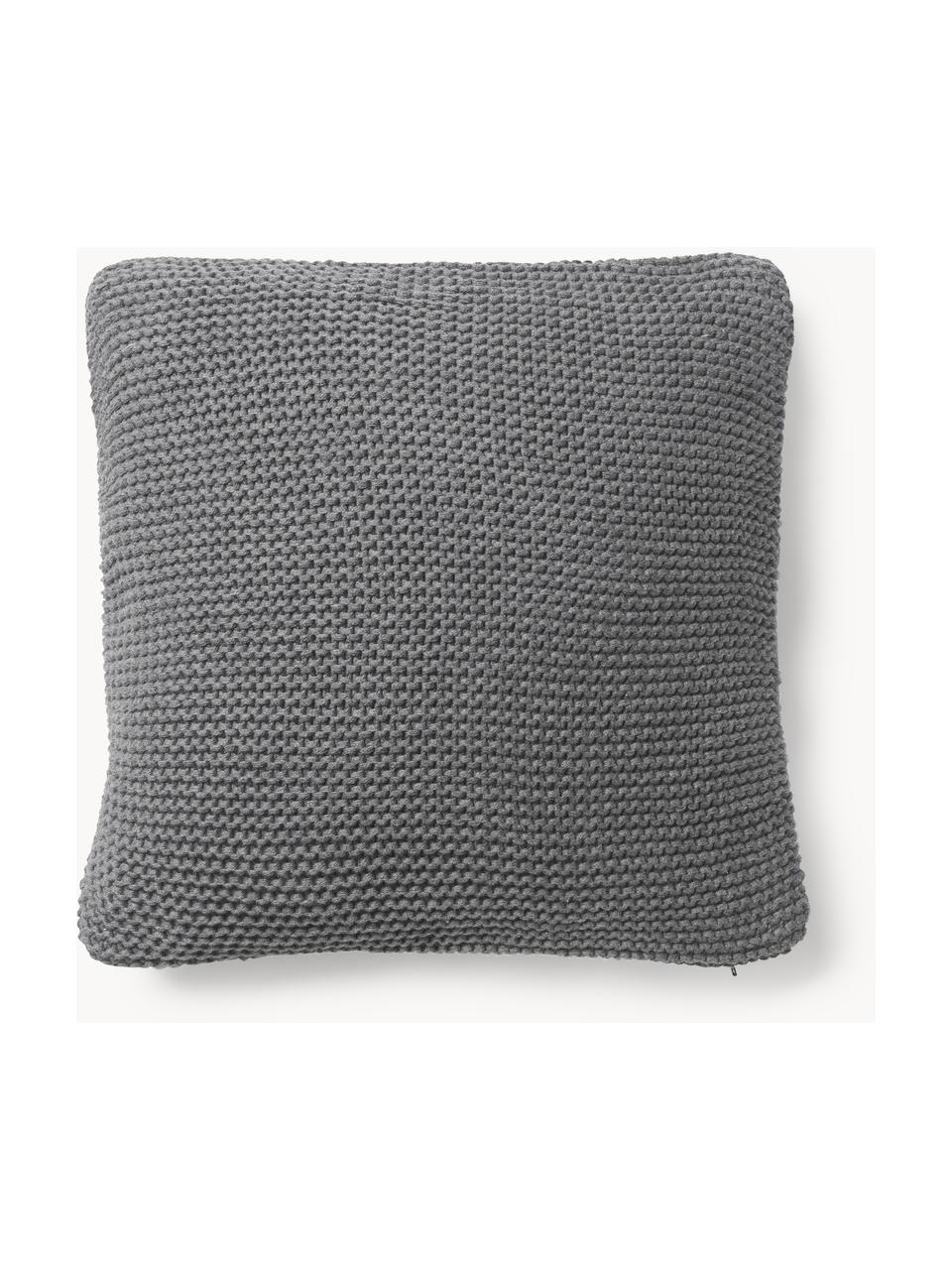 Housse de coussin en tricot Adalyn, 100 % coton bio, certifié GOTS, Gris foncé, larg. 40 x long. 40 cm
