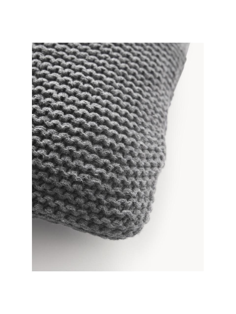 Copricuscino a maglia in cotone organico Adalyn, 100% cotone organico certificato GOTS, Antracite, Larg. 40 x Lung. 40 cm