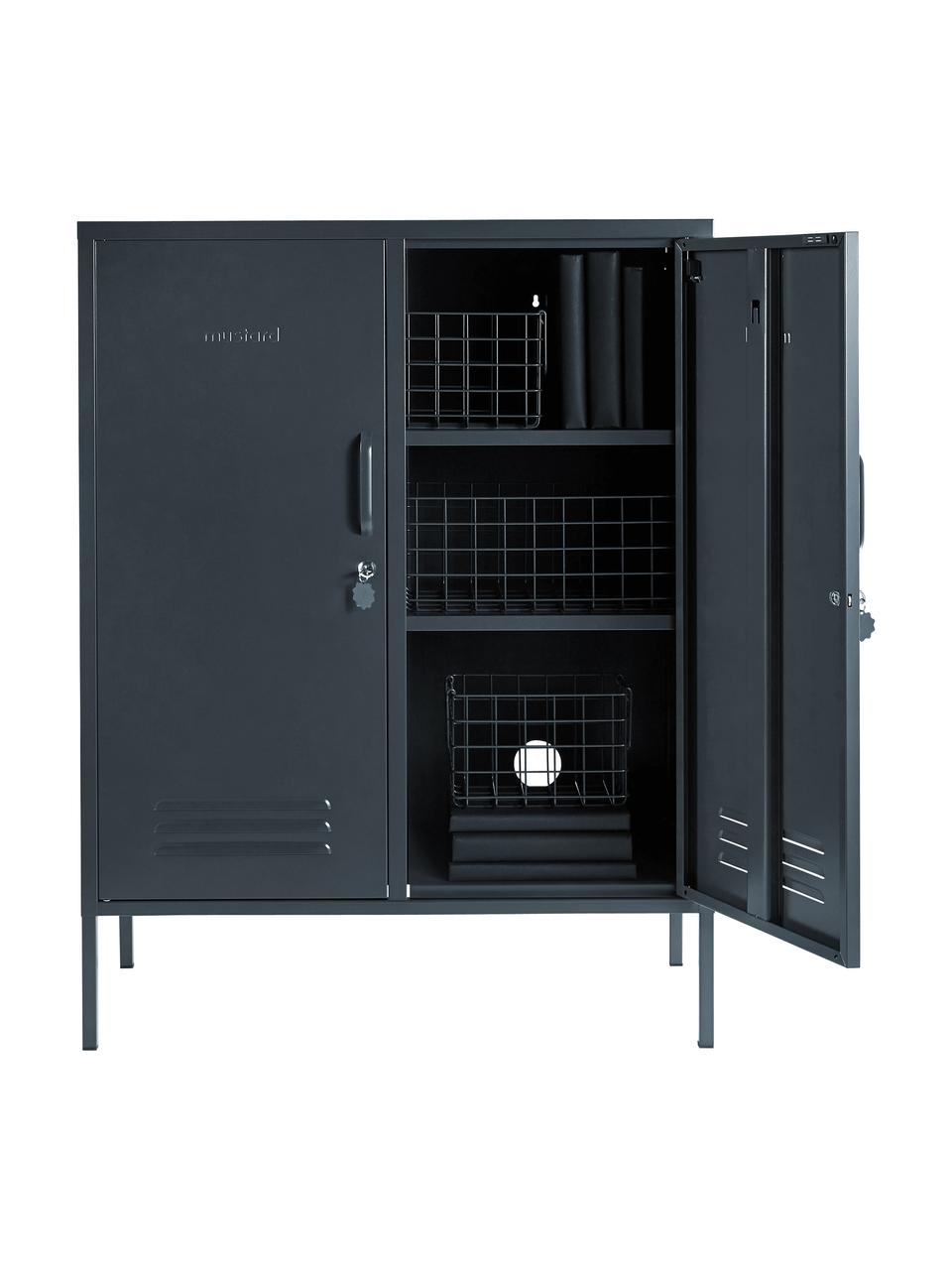 Metalen highboard Midi, Gepoedercoat staal, Antraciet, B 85 x H 111 cm