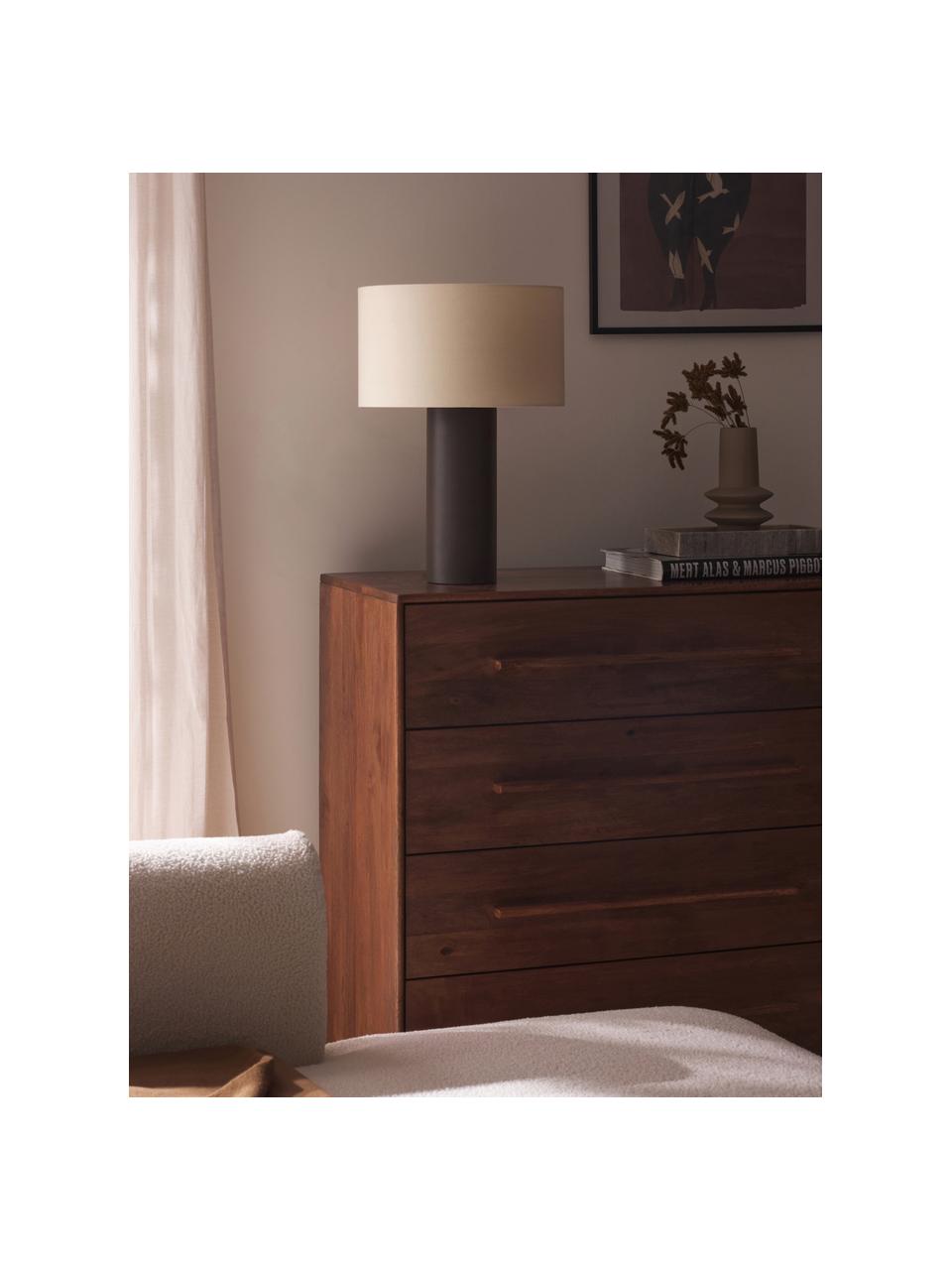 Lámpara de mesa Delano, Pantalla: algodón, Cable: cubierto en tela, Marrón oscuro, beige, Ø 35 x Al 50 cm