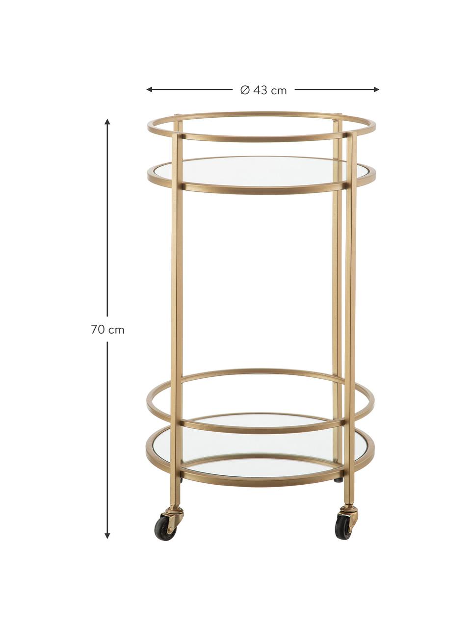 Runder Servierwagen Camarera in Gold, Gestell: Metall, lackiert, Messingfarben, Ø 43 x H 70 cm