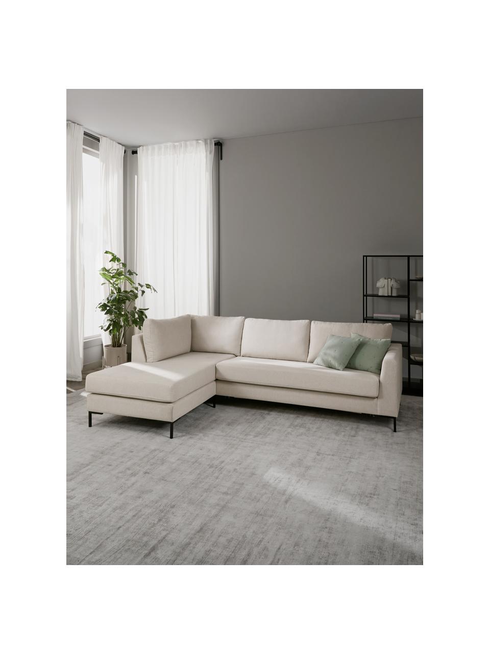Rozkładana sofa narożna z metalowymi nogami Luna, Tapicerka: 100% poliester, certyfika, Stelaż: lite drewno bukowe, drewn, Nogi: metal galwanizowany, Beżowa tkanina, S 270 x G 184 cm, lewostronna