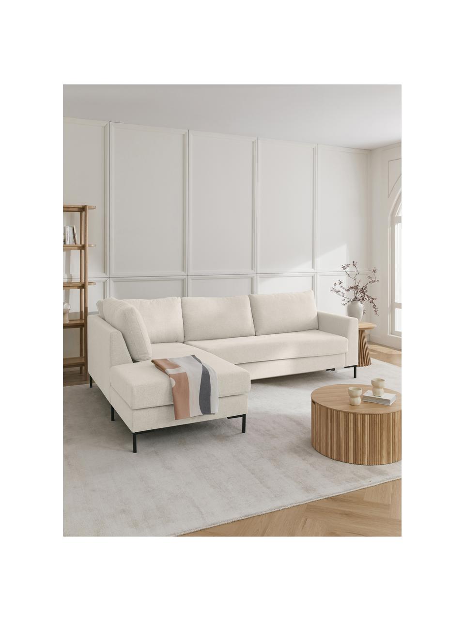 Divano letto 3 posti con materasso Luna, Rivestimento: 100% poliestere Il rivest, Struttura: legno massiccio di faggio, Piedini: metallo zincato Questo pr, Tessuto bianco latte, Larg. 270 x Prof. 184 cm, chaise-longue a sinistra