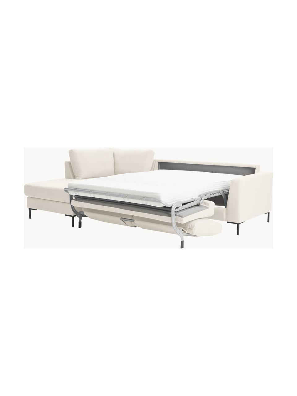 Canapé d'angle convertible 3 places avec matelas Luna, Tissu blanc crème, larg. 270 x prof. 184 cm, méridienne à droite