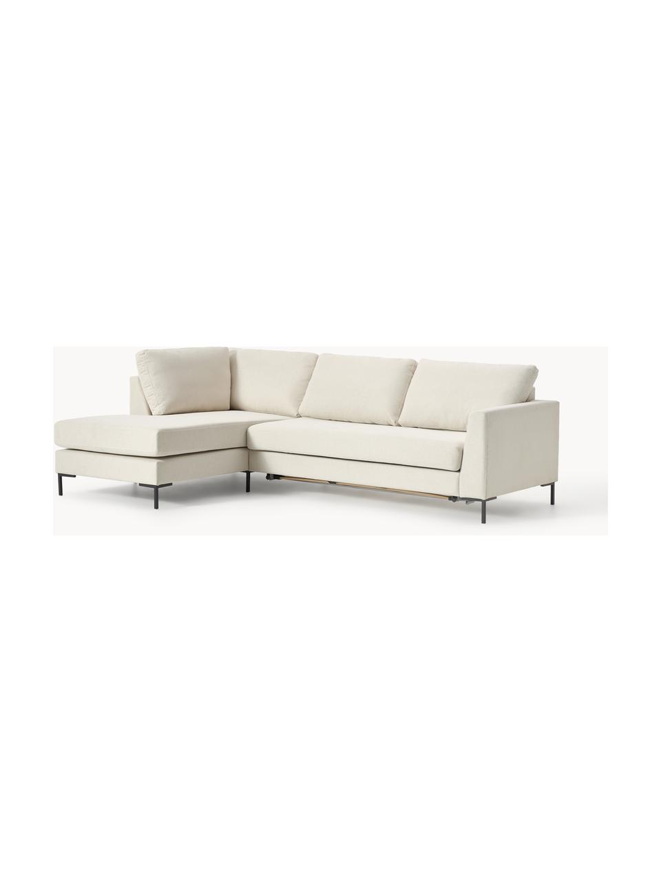 Schlafsofa Luna (3-Sitzer) mit Matratze, Bezug: 100 % Polyester Der strap, Gestell: Massives Buchenholz, Schi, Füße: Metall, galvanisiert Dies, Webstoff Off White, B 270 x T 184 cm, Eckteil rechts