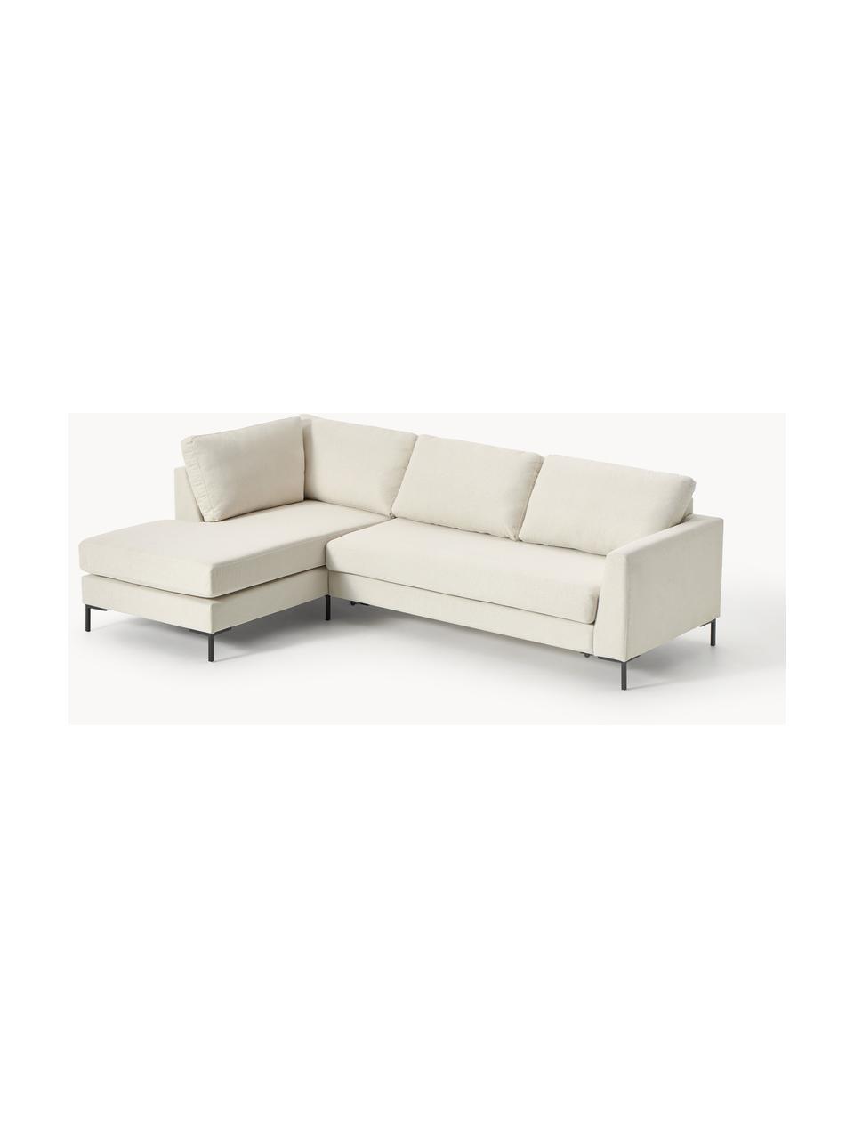 Schlafsofa Luna (3-Sitzer) mit Matratze, Bezug: 100 % Polyester Der strap, Gestell: Massives Buchenholz, Schi, Füße: Metall, galvanisiert Dies, Webstoff Off White, B 270 x T 184 cm, Eckteil rechts