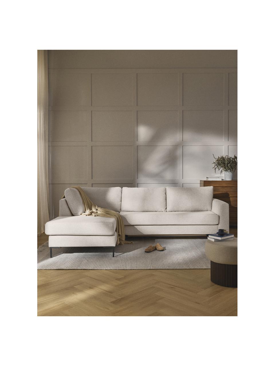 Schlafsofa Luna (3-Sitzer) mit Matratze, Bezug: 100 % Polyester Der strap, Gestell: Massives Buchenholz, Schi, Füße: Metall, galvanisiert Dies, Webstoff Off White, B 270 x T 184 cm, Eckteil links