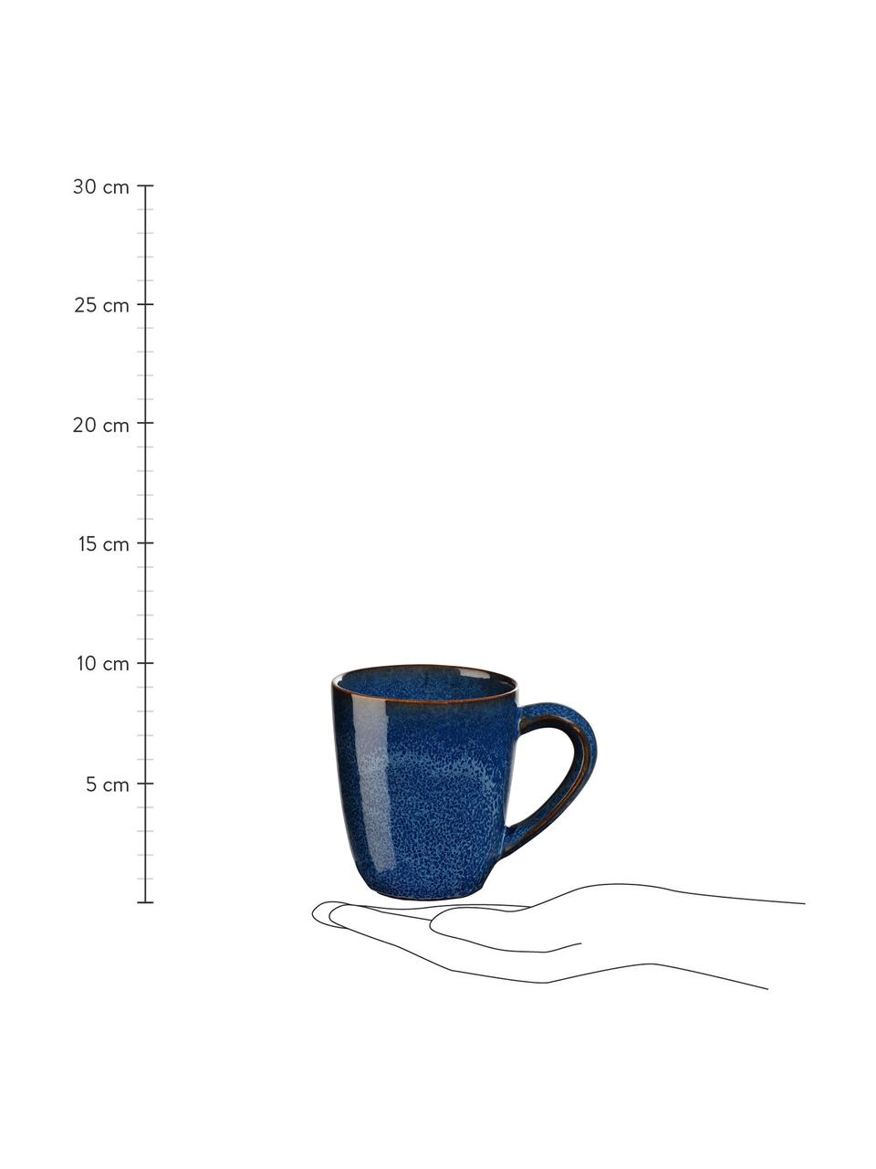 Ručně vyrobené hrnky Midnight, 6 ks, Kamenina, Tmavě modrá, Ø 9 x V 10 cm, 250 ml
