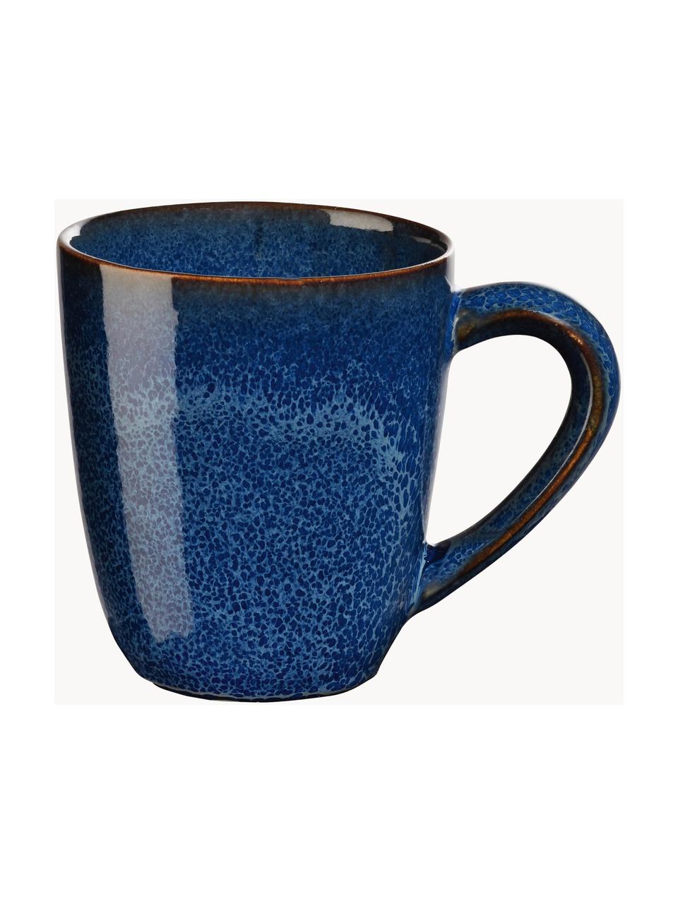 Tazas artesanales Eucalyptus, 6 uds., Gres, Azul oscuro, Ø 9 x Al 10 cm, 250 ml