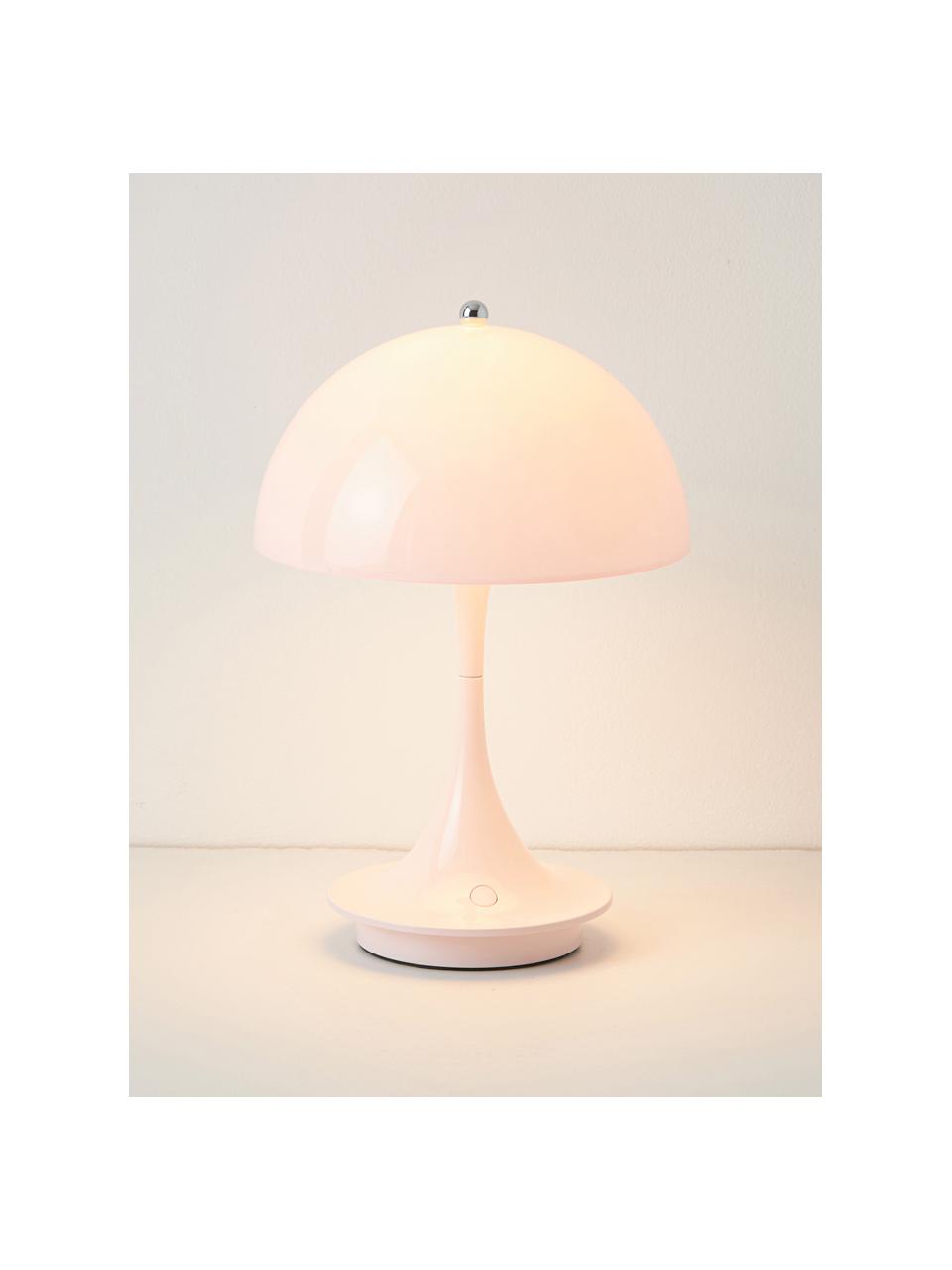 Lampada da tavolo portatile a LED con luce regolabile Panthella, alt. 24 cm, Paralume: vetro acrilico, Struttura: alluminio rivestito, Vetro acrilico rosa chiaro, Ø 16 x Alt. 24 cm